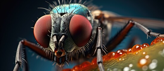 Canvas Print - An arthropod insect, possibly a pest, is perched on a leaf, gazing at the camera in a macro photography moment. This invertebrate may be a subject for a sports or recreation competition event