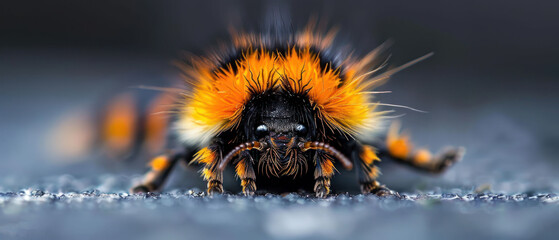 Wall Mural - a close up of a bug with orange and yellow feathers on it's back legs and head and legs.