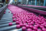 Fototapeta Mapy - Pharmaceutical Production Line with Pink Pills