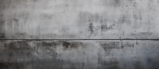 Poster - A closeup photo of a monochrome concrete wall with a distinct line in the middle, contrasting against a landscape of green grass and a wooden rectangle in the horizon