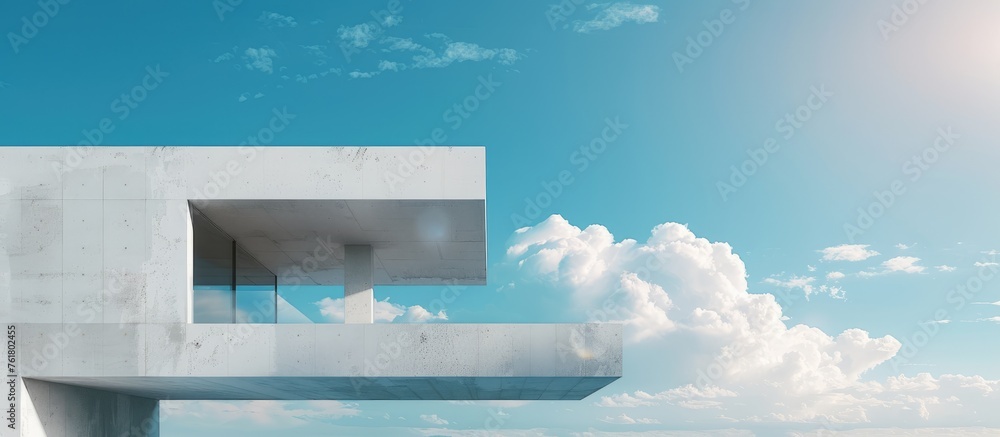 Minimalist modern architecture with a white concrete wall and an open ...