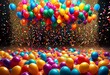 illustration, vibrant party colorful confetti celebrations, balloons, banners, festivity, ornament, decor, embellishment, supplies, accessories, adornment