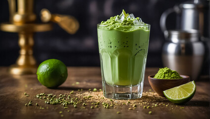 Canvas Print - Matcha cocktail in a glass tasty