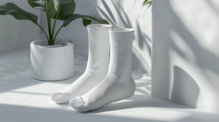 A 3D rendering of white socks, designed as a mockup for clear visual presentation