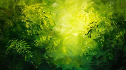 Poster - An abstract oil painting background inspired by the lush greens and vibrant life of a rainforest.