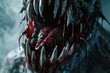 Scary monster with bloody mouth and sharp teeth, 3d illustration