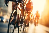Fototapeta Londyn - Cyclists cycling on the road in the morning. Healthy lifestyle