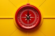 3d rendering of a metal compass on a yellow background with copy space