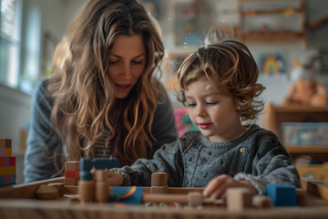 Wall Mural - montessori teacher playing with student