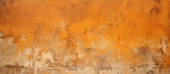 Poster - A closeup of a weathered wall with rust and peeling paint, showcasing a mix of brown, amber, orange hues resembling a natural landscape art pattern