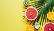 tropical sliced colorful fruit on yellow colored background top view in flat lay style healthy eating backdrop or summer sale banner