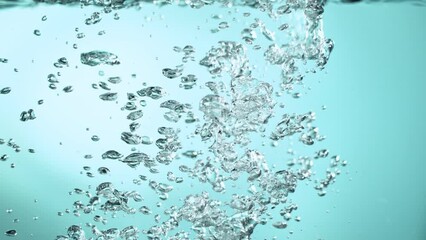 Aufkleber - Super Slow Motion of Bubbling Blue Water in Detail. Extreme Macro Shot, Abstract Texture. Filmed on High Speed Cinema Camera, 1000 fps.