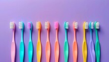 Different Pastel Tooth Brushes Pattern On Isolated Background. Many Toothbrush Choices For Dental Care And Oral Prevention Hygiene. Family Teeth Care Dentist Concept Created With Generative Ai
