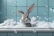 Cute Easter Bunny Taking a Bubble Bath