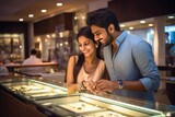 Fototapeta Konie - Indian Couple Purchasing Jewellery, Man and Woman in Jewelry Store, Luxury Jewellery Shopping