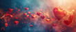 Floating hearts in a dreamy misty lightscape