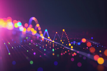 Poster - Colorful bokeh lights on a digital waveform background