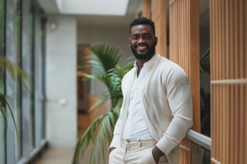 Poster - A man in a white shirt and khaki pants is smiling and posing for a picture