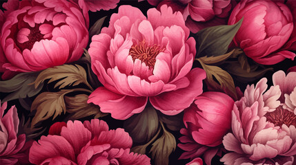 Wall Mural - Seamless floral pattern with peonies. Pink peonies wallpaper background. Blooming peony flowers .