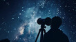 A Stargazer's Quest: Man with Telescope Exploring the Starry Night Sky