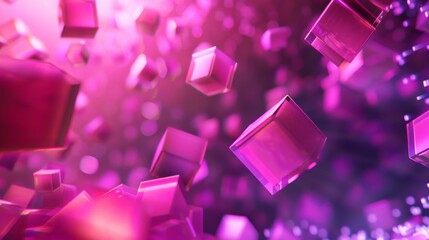 Wall Mural - Abstract floating cubes with a purple neon glow