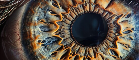 Poster - a close up of a person s eye with a black pupil . High quality