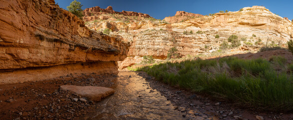 Panorama Of Sulphur Creek Making A Turn Around Rock Face