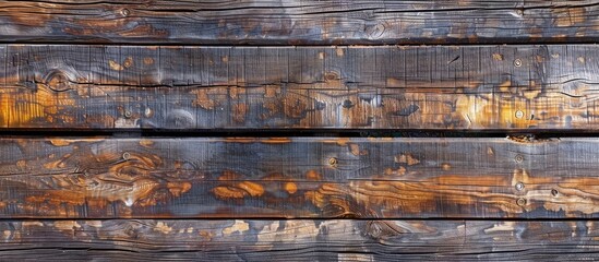 Wall Mural - A detailed shot of a weathered wooden wall with rusted sections, showcasing the beauty of natural textures in building materials