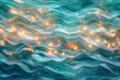 A backdrop of diffused, glowing lights in a pattern that mimics the gentle ocean, in serene shades of turquoise, seafoam green, and deep blue.
