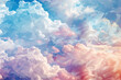 A dreamy, pastel-colored polygonal cloud landscape, with soft pinks, blues, and lavenders creating a tranquil and airy background.