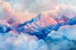 A dreamy, pastel-colored polygonal cloud landscape, with soft pinks, blues, and lavenders creating a tranquil and airy background.