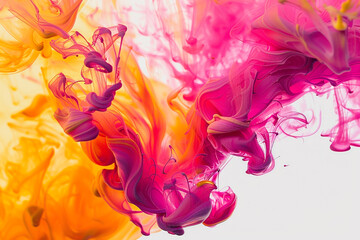 Wall Mural - slow blending flow of liquid paints in abstract beauty, mixing in shades of pink and yellow