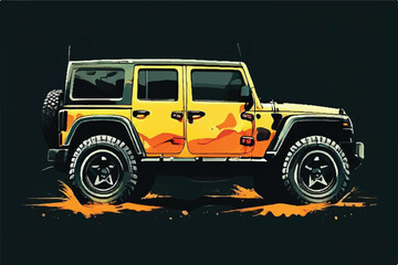 Jeep car design flat style. Vector illustration. Off road jeep. Extreme adventure off road high detailed vector. Off road vehicle. Jeep Illustration. jeep model vector design. Jeep. 4x4 Vehicle.      