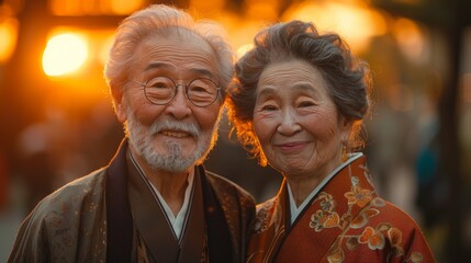 Serene and content, elderly individuals radiate joy as the sun dips below the horizon, symbolizing resilience and peace in mental health and wellness.
