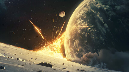 Wall Mural - a meteor, massive in size entering the earth's atmosphere