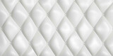 Fototapeta Sypialnia - Seamless subtle white diamond tufted upholstery pattern transparent background texture overlay. Abstract soft puffy quilted sofa cushions or headboard displacement, bump or height map