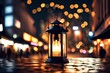 Evening city concept with a lantern on bokeh background 