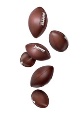 Poster - American football balls falling on white background