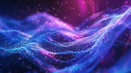 Wall Mural - Dynamic abstract background with flowing digital particles and data streams in blue and purple hues