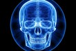 Artistic unreal depiction of human head with blue glow, stylized as x-ray image, front view