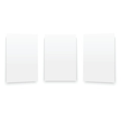 Wall Mural - Three empty white vertical A4 poster or business card mockup. Vector