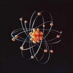 Wall Mural - atomic dance: subatomic realm, electrons, neutrons, and protons orbit a fixed nucleus in a model emp