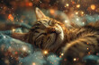 dreamy cat slumber amidst twinkling lights