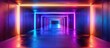© Vusal - Neon lights create a vibrant futuristic corridor with glowing lasers and a dark background.