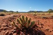 A cactus thrives in a desert landscape under the vast sky