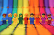 Row of lego characters with rainbow colors representing LGBT community for pride month celebration