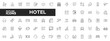 Hotel thin line icons set.  Hotel services, recreational rest, relax, travel. Vector illustration