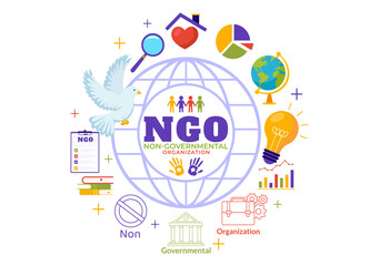Wall Mural - NGO or Non-Governmental Organization Vector Illustration to Serve Specific Social and Political Needs in Flat Cartoon Background