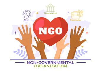 Wall Mural - NGO or Non-Governmental Organization Vector Illustration to Serve Specific Social and Political Needs in Flat Cartoon Background