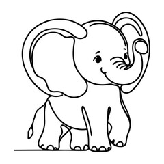 Wall Mural - continuous single hand drawing black line art of elephant outline doodle cartoon sketch style vector illustration on white background